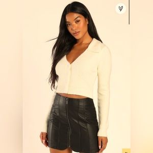 Free people Layla Black Vegan Leather Zip-Front Mini Skirt